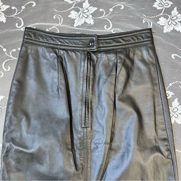 Vintage The Leather Ranch Genuine Leather Black Pencil Skirt Sz Small - Picture 4 of 12